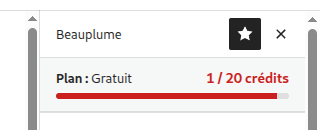 Bandeau crédits 1 sur 20 affiché en rouge — état error.